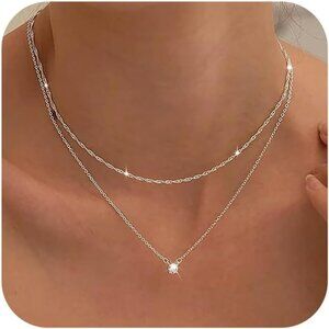 Women Silver Necklace 14k Gold Plated Long Lariat Necklace Gifts For Girls